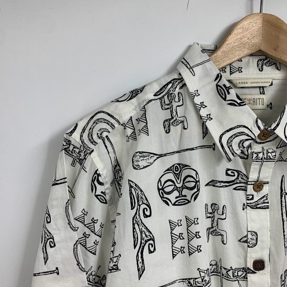 Texiato Men's Modern Warrior 100% Cotton Short Sleeve Button Up Shirt Size‎ L - Picture 3 of 11